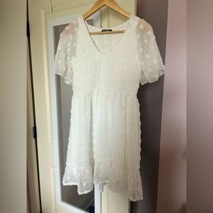 Women's V Neck Smocked Short Sleeve Casual Dress